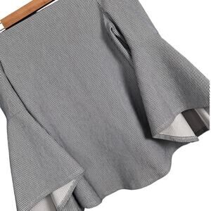 Fifteen Twenty Women L Blue Stripe Off Shoulder Bell Sleeve Boho USA Made Blouse